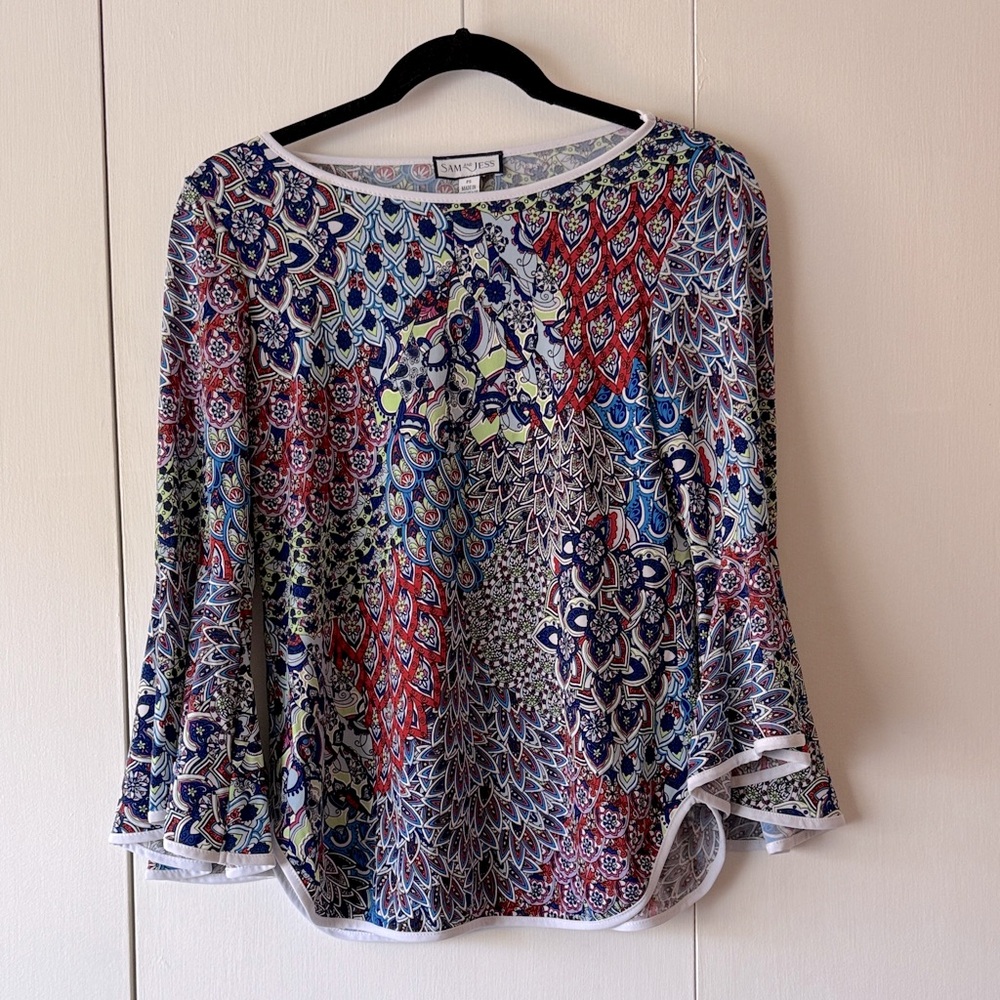 Sam and Jess Red and Blue Patterned Blouse Sz PS